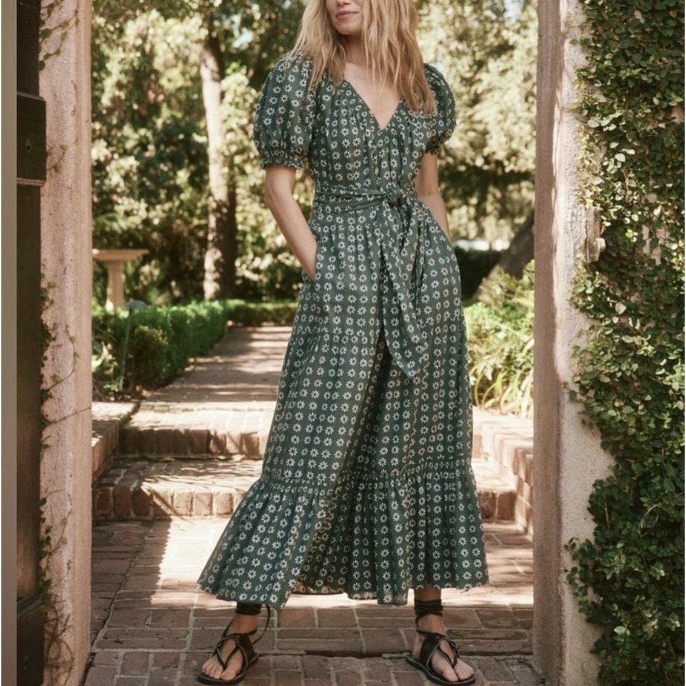The Great. The Dakota Midi Dress Bandana Floral Printed Tiered Cotton Sz 0 XS